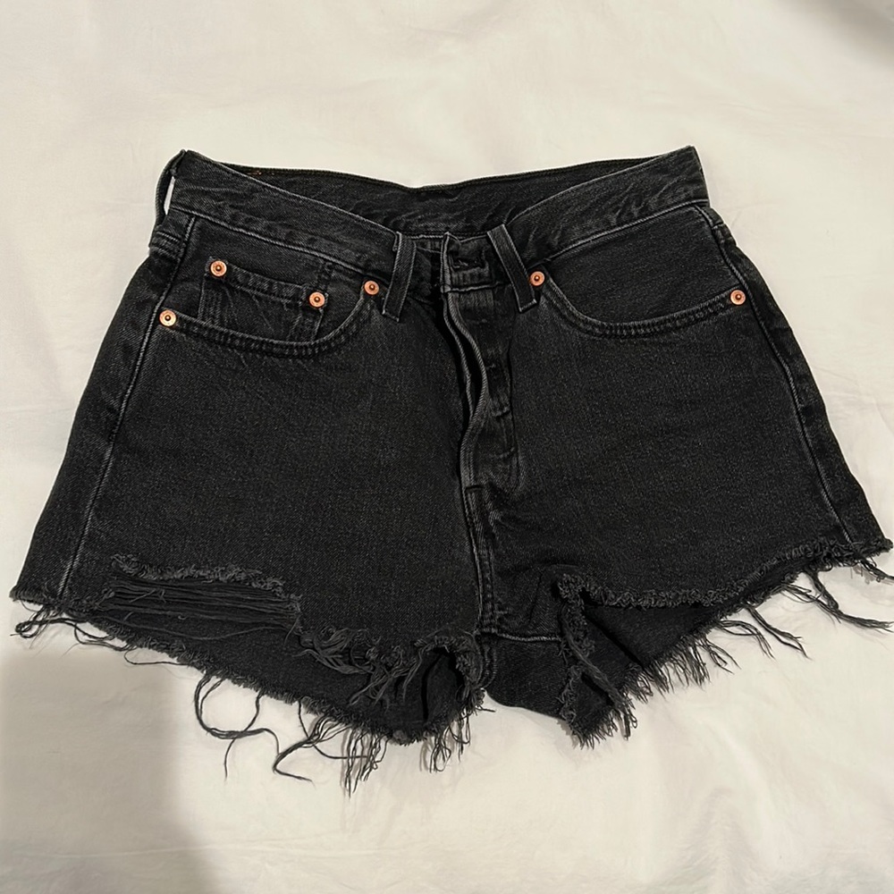 Levi 501 Black Denim High Rise shorts size 27